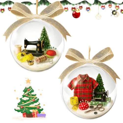 Holiday Sewing Snow Globe Ornament, Snow Globe Kit, Vintage Sewing Machine Christmas Tree Decoration, Hanging Christmas Globe Ornament Gifts for Office Garden Art School Farmhouse Balcony
