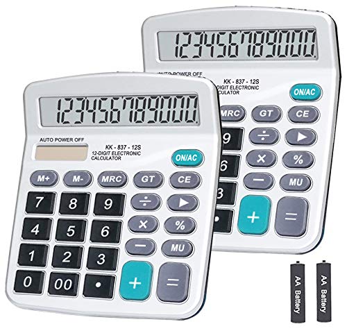 Calculator, BESTWYA Dual Power Handheld Desk Calculator with 12 Digit Large LCD Display Big Sensitive Button (Silver, Pack of 2)
