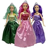 Princess Doll Set for Girls, 3 Little Dolls for Dollhouse | 11.5” Princess Dolls for 3-12 Year Old Girls | Princess Toy Dolls with Pretty Mermaid Hair, Tiaras and Jewelry (Caucasian)