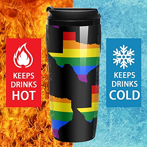 Texas Map LGBT - Vaso de viaje con tapa de plástico con doble pared aislada con diseño de patrón de impresión - Imagen 5