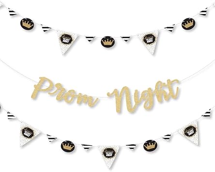 amazon com prom prom night party letter banner decoration 36 banner cutouts and no mess real gold glitter prom night banner letters home kitchen