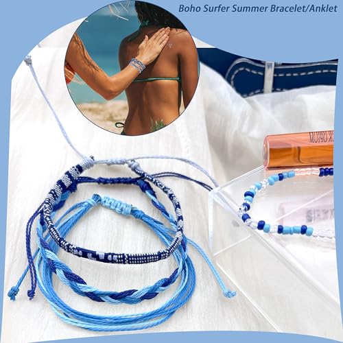 Image of Beach Summer Ankle Bracelet for Women Handmade Braided Adjustable String Anklets Waterproof Surfer Bracelet