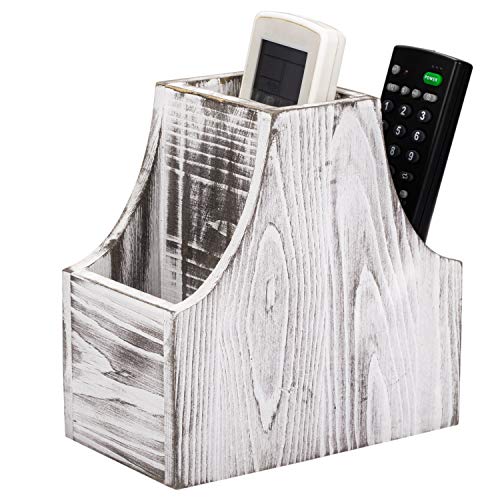 NEX Remote Control Holder, Coffee Table Decor 3-Compartment TV Remote Caddy Organizer, Wooden Desktop Office Supply Storage Organizer(Rustic White)