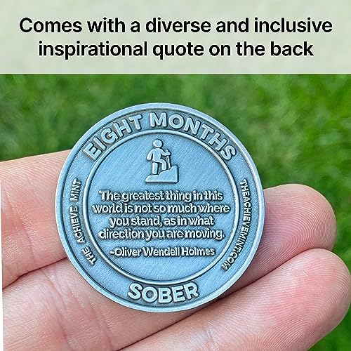 Image of The Achieve Mint 8 Months Sober Token | Eight Month Sober Chip | Non-AA Gift, Non-Religious Medallions for Men and Women Celebrating Sobriety