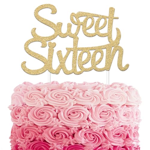 Sweet 16 Cake Topper, 16th Birthday Cake Topper, Happy 16th Sweet Sixteen Cake Topper - Gold by Merry Expressions