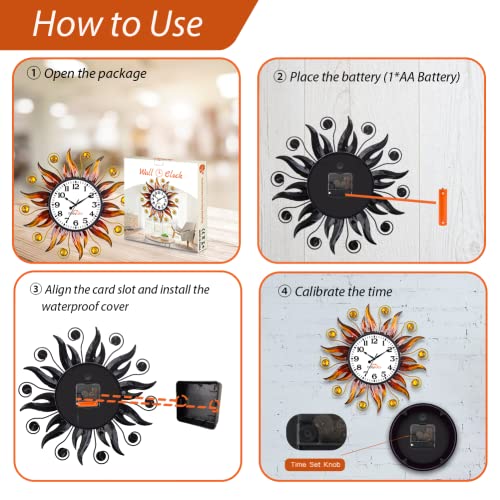Hobyluby Indoor Outdoor Wall Clocks, 13" Sun Clock Silent Non-Ticking For Patio Home Decorations #TOP6
