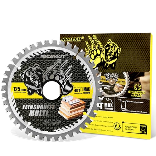 NICAVKIT Ø125 x 22.23 mm Kreissägeblatt für Holz, Metall & Alu uvm. Multi Material Feinschnitt Sägeblatt 125 x 22.23 Kompatibel als Bosch, Makita & Dewalt usw.