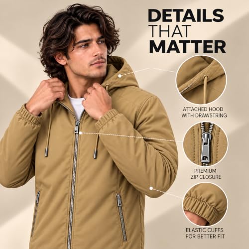 MIA FASHION Store MIA FASHION Men's Winter Hooded Jacket Khaki 2XL - Image 5