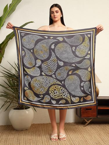 Image of Ravaiyaa - Attitude is everything Women Silk Digital Print Large Square Scarf Breathable Lightweight Neckerchief Printed Headscarf 40 inch x 40 inch Inch