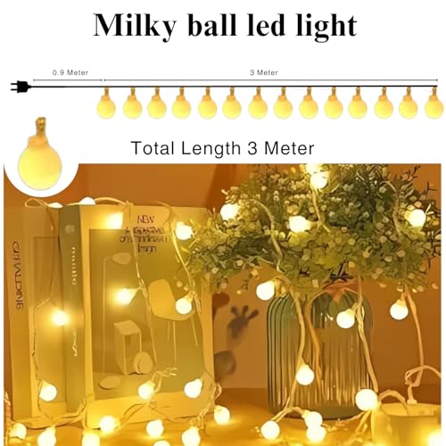 Image of One94Store 14 LED 3 Meter Milky Ball Fairy String Lights - Warm White, Plug-in Decorative Lights for Bedroom, Diwali, Christmas, Party, Home Decor (Pack of 5)
