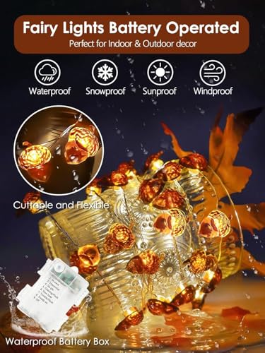 Image of Acorn Fall Lights Battery Operated LED String Lights with Remote & Timer | 8 Modes, IP44 Waterproof, 10FT 30 LED Fall Fairy Lights Twinkle for Harvest Thanksgiving Halloween Party Indoor Outdoor Decor