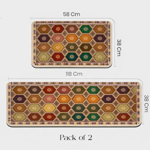 Image of Kitchen Anti Slip Mat for Floor, Waterproof Washable Kitchen Mats, Non Slip Kitchen Floor Mats for Home, Soft Mats for Kitchen, Kitchen Mats for Floor Anti Slip (HEXAGONE-Ethnic)