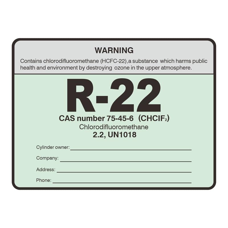 R22/HCFC-22 Refrigerant Labels R-22 Cylinder Tank Color Coded