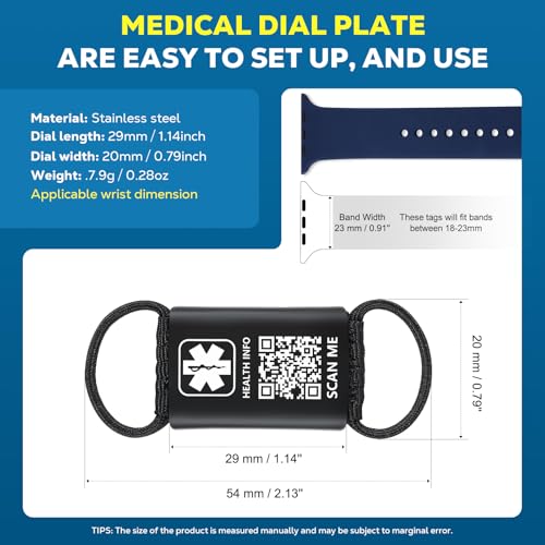 Medical Alert ID Tag for Watch Band Engraved QR Code Watch Safety Plate, Fitness Runners ID tag for Sport Smartwatch - More Space Custom Emergency Medical Info-Without Watchband3