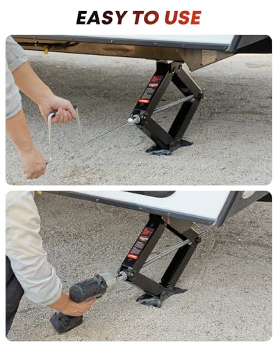 Image of Kohree 9500 lbs RV Stabilizer Jacks 24 inch, Leveling Scissor Jacks for Travel Trailer, Set of 2, Heavy Duty Camper Stabilizer Jacks Kit with Anti-Slip Handle and Drill Socket