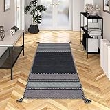 Navarro Pasillo Gris - Alfombra Kilim Tejida a Mano de 100% algodón, diseño Tradicional, Duradera y fácil de Limpiar, Ideal para pasillos, salón y Entrada, Alfombra Atemporal