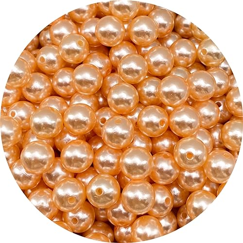 Tingoons 1800pcs 4mm Pearl Beads with Hole Round Loose Luste Craft Beads for Home Decoration Vase Fillers DIY Craft Making Jewelry Making Bracelet Necklace Earrings(Light Orange)