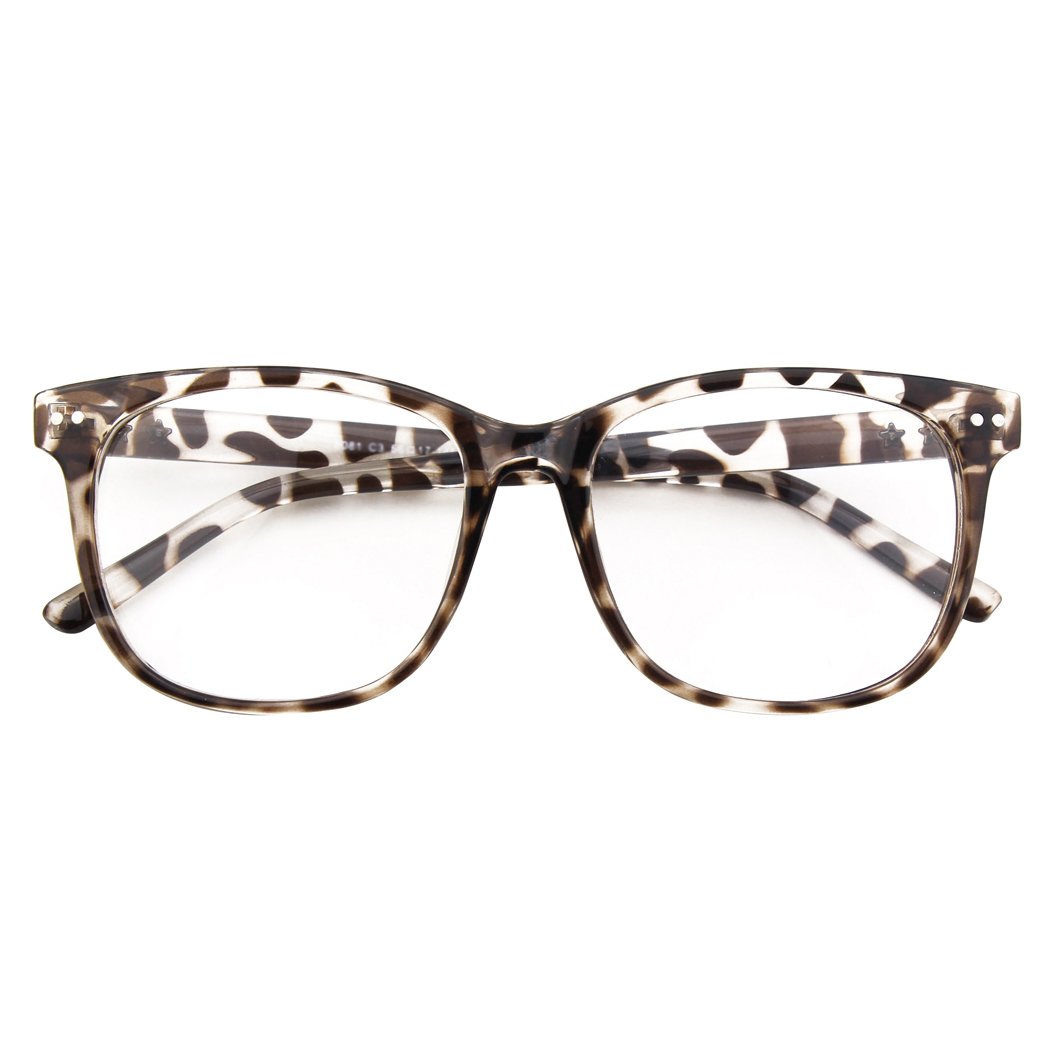 GQUEEN Groer Rahmen Hornbrille Brille Ohne Strke Fake Brille Nerdbrille Damen Herren UV400,PE1