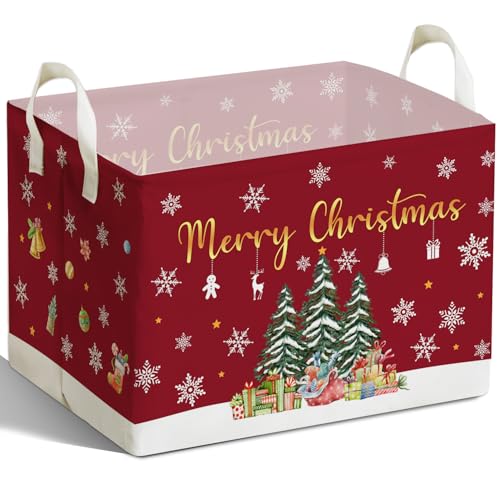 Christmas Tree Storage Basket with Snowflakes, Christmas Decorative Clothes Storage Cube for Nursery , Waterproof Rectangular Toy Box for Boys Girls,...