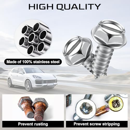 Image of LivTee Rustproof License Plate Screws for Securing License Plates Frames and Covers on Cars and Trucks, 8 Sets Premium Stainless Steel Self Tapping Mounting Bolts, Silver