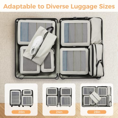Image of BAGAIL Compression Packing Cubes for Travel Essentials, 8 Set-Beige | Tear‑Resistant Fabric, Space‑Saving, Visible Mesh Panel, Vibrant Color Choices, Travel, Camping & Cruise, Home Storage