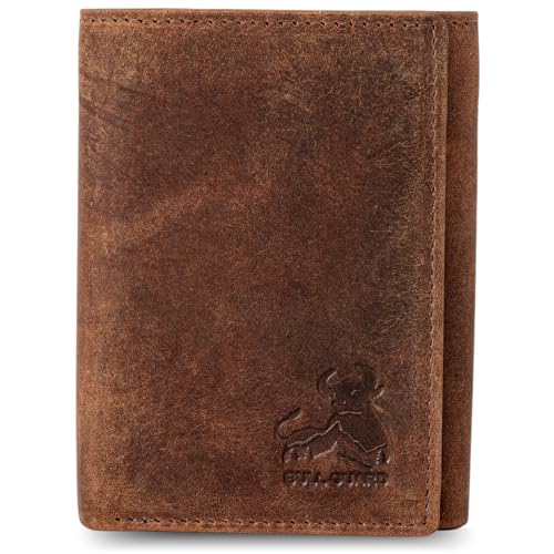 Image of BULL GUARD RFID Genuine Leather Trifold Wallets for Men ID Window, Secret Pocket, Adventure Brown - Vintage Crazy Horse, 3.25 x 4.25, Classic