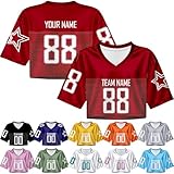 Custom Cropped Football Jersey for Women Bulk Personalized Crop Top Streetwear Sport Shirts with Team Name Number, Rot/Ausflug, einfarbig (Getaway Solids), Einheitsgröße
