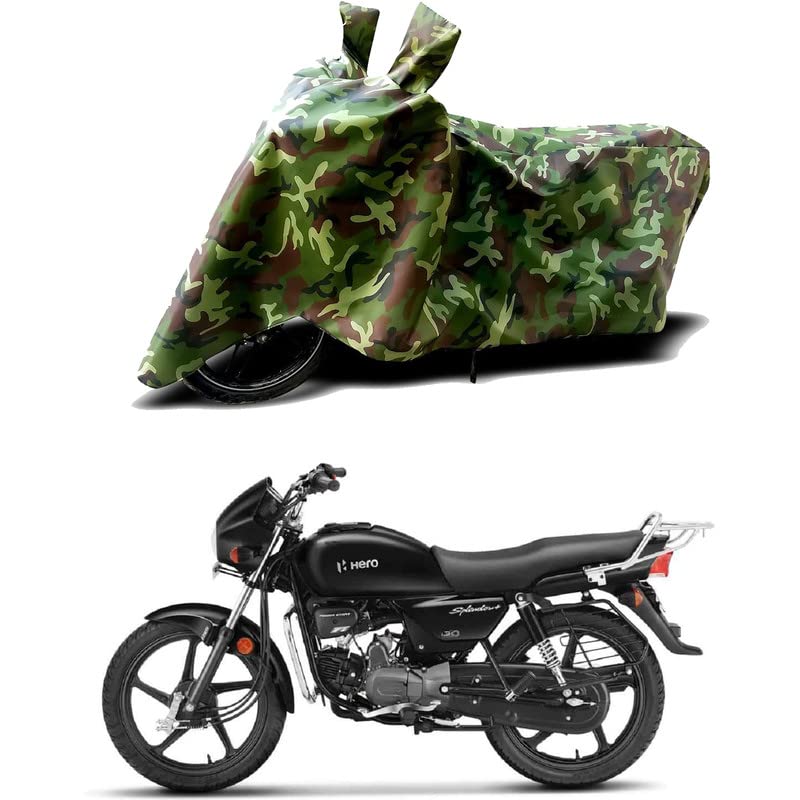 Image of 100% Water Resistant Bike Scooty Two Wheeler Body Cover Compatible for Hero Splendor Plus Self /UV-Rays /Heat Protection /Birds Dropping /Scratchproof /Dust Proof /Waterproof /All [Green MJ]