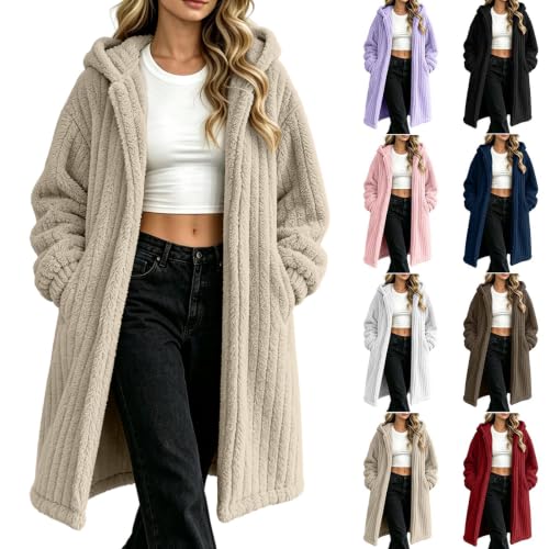 TERGHTP Womens Fleece Jacket Sherpa Hooded Open Front Winter Long Coat - image 1