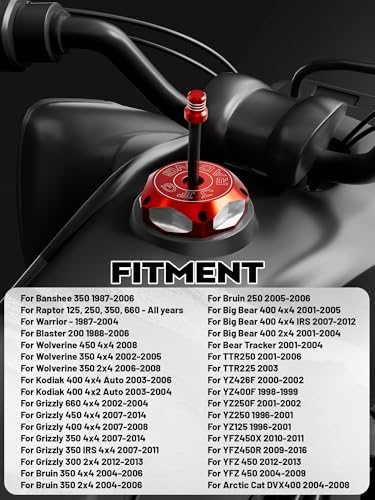 Image of JFG RACING ATV Gas Cap,CNC Fuel Tank Billet Cover for YFZ 450,YFZ450R,Banshee 350 200,Raptor 660 350 250 125,Warrior 350 450,Kodiak 400,Grizzly 660 450 400 350,Bruin 350 250-Red