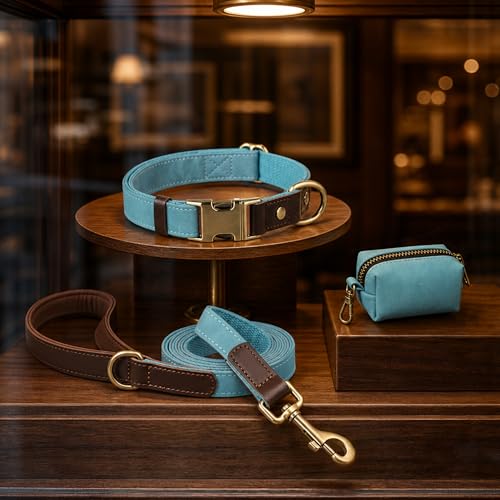 Image of Didog PU Leather Dog Collar for Small Dogs Puppy, Soft Lining, Denim Blue S