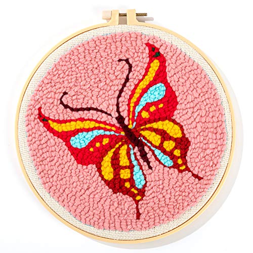 Maydear Punch Needle Starter Kit For Beginner Cartoon Rug Hooking Beginner Kit, With An Embroidery Pen And 9.8'' Hoop - Butterfly #TOP17