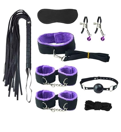 Bondaged Collars with Chain and Handcuffs Sex Blindfolds Hand Cuff Set for Bedroom Adults Play Wrist and Ankle Spreaders Bar Bed Restraints for Couples Queen Size Bed Straps Women Purple Toys Sweater