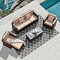 Super Patio Outdoor Furniture 7 Pieces Patio Furniture Set, Rattan Patio Conversation Sets with Coffee Table, Outdoor Wicker Sectional Couch Sofa Set with Ottoman for Deck, Garden, Porch, Brown