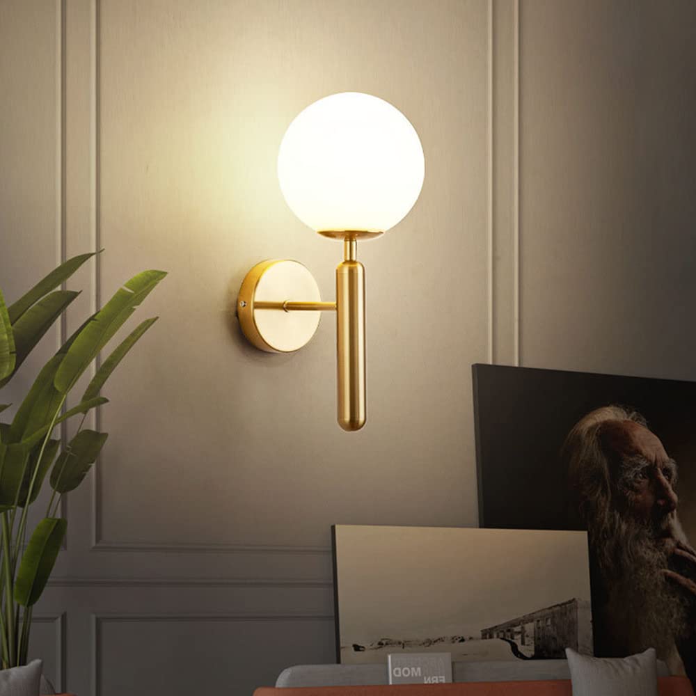 Moderne Retro Glass Ball Applique Murale Lampe de Chevet Intérieur Appliques en Métal Doré E27 Ampoule Foyer Salle à manger Applique Murale Décorative (sans ampoule)…