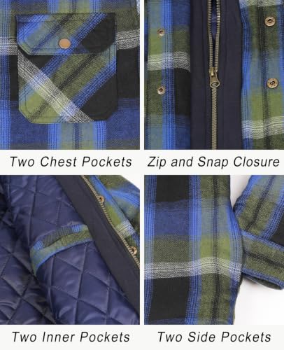 Image of ZENTHACE Men's Quilted Lined Hooded Plaid Jacket,Zipper & Snap Closure
