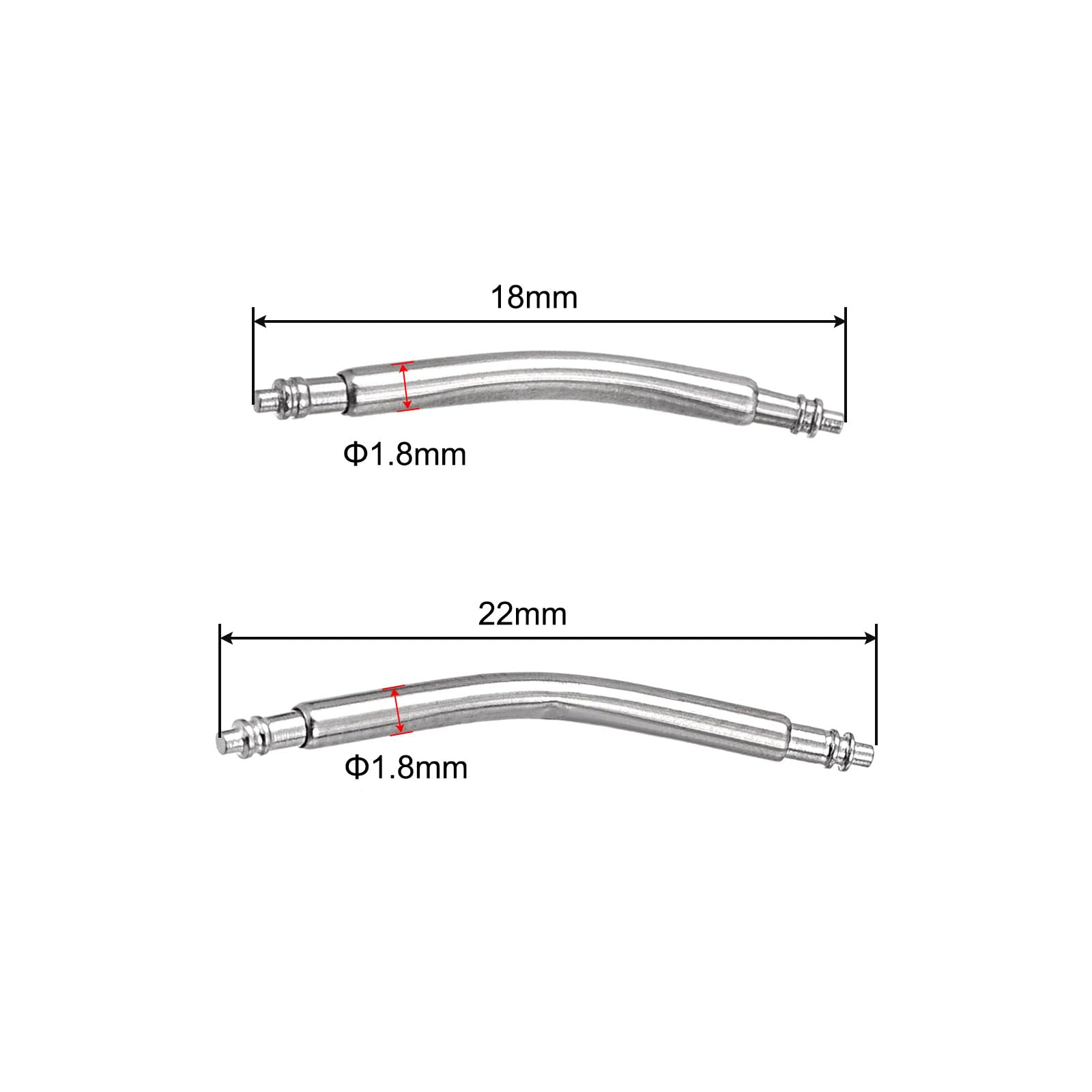 uxcell 18mm 22mm Curved Spring Bar Pins 1.8mm Dia Stainless Steel Double Flanged End Watch Band Link Pin 20pcs