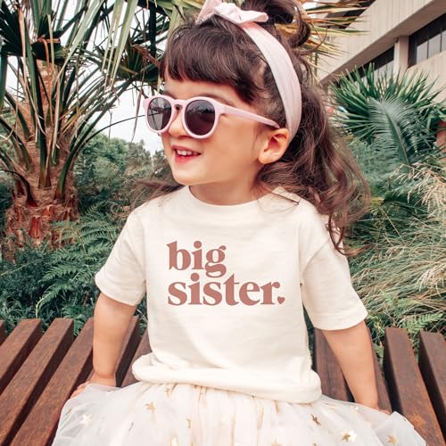 Girls Big Sister Shirt - Retro New Big Sister - Pregnancy Reveal Baby Birth Announcement - Natural Toddler Youth Tee2