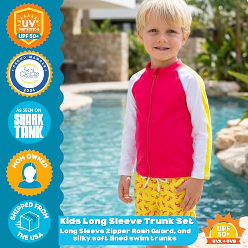 Image of SwimZip Boys' Long Sleeve Rash Guard & Swim Shorts Set - UPF 50+ Sun Protection