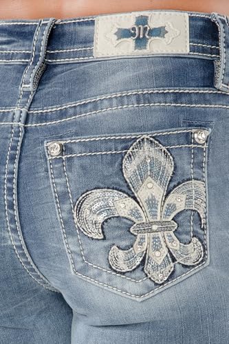 Miss Me Women's Shelly Fleur De Lis Embellished Pockets Mid-Rise Slim Bootcut Jeans4