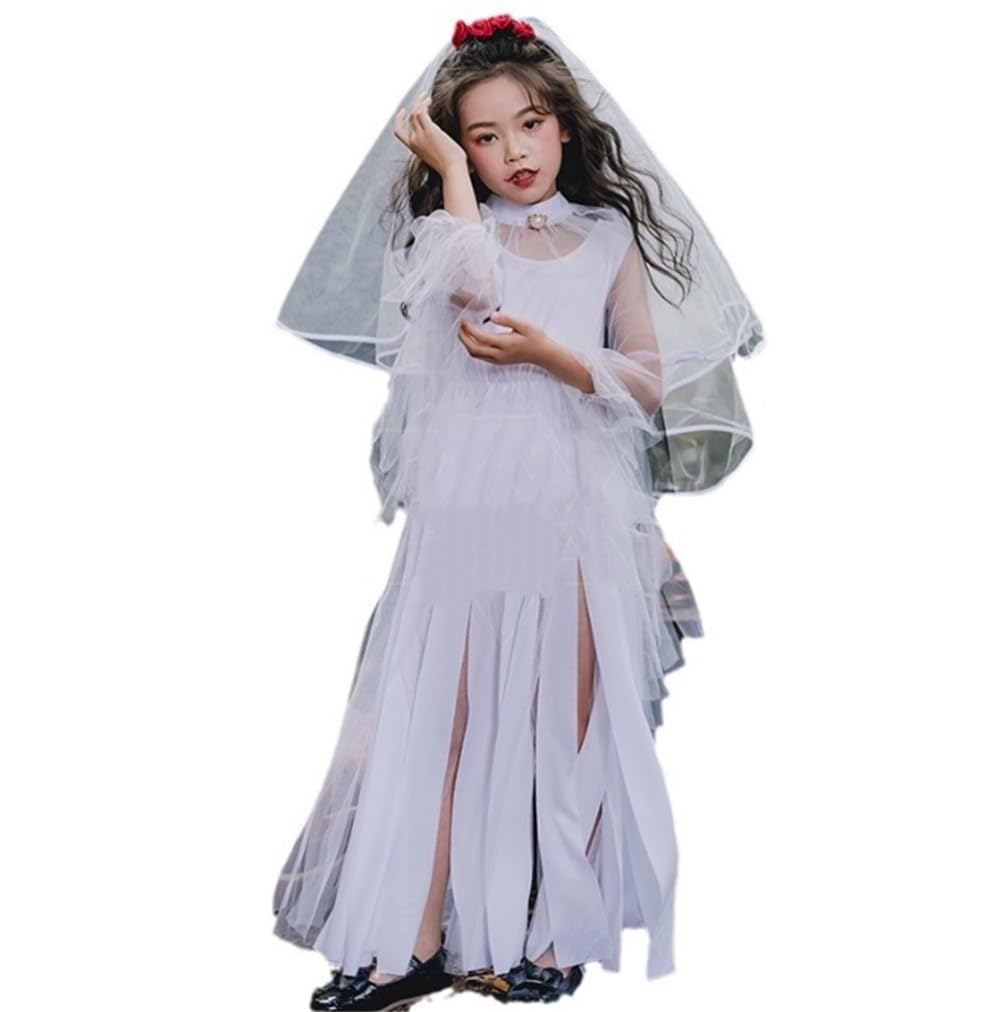 [キン・フクロウ＼ＫＩＮ－ＦＵＫＵＲＯＵ] 子供 ハロウィン 子供ドレス 女の子 花嫁ゾンビ鬼嫁 ベール付き 天使 悪魔 幽霊 ドレス ワンピース お化け屋敷変身 イベント 学園祭 文化祭 余興 エンジェル コスプレ 仮装 ワンピース