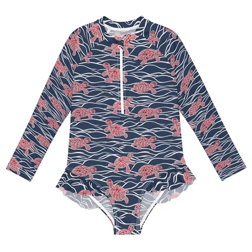 Sea Turtle Red Girls Long Sleeve Rashguard Swimsuit UV Protection One-Piece Swimwear Bathing Suit B0403669