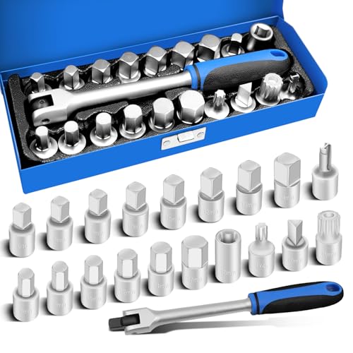 JEUCLEL Ensemble de clés de vidange d'huile, 3/8 pouces, boîte à six pans, carré, triangle, Torx, Spline, ensemble de clés de réparation de moteur...