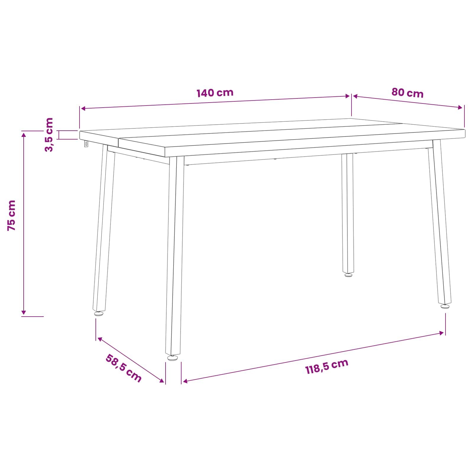 vidaXL 140 x 80 x 75 cm Lite Drewno Akacji Naturalne i białe