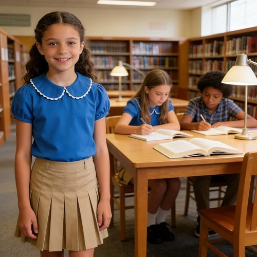 Image of LYSMuch Girl Short Sleeve Peter Pan Collar Shirt Kid School Polo Shirt