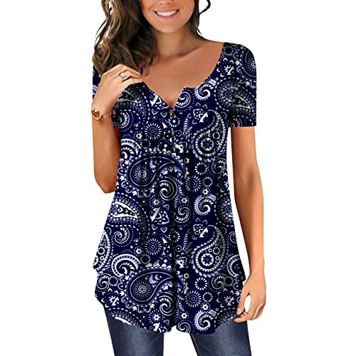 Roupas de manga curta na moda gola V gráfico ajuste solto brunch blusa para mulheres top de algodão