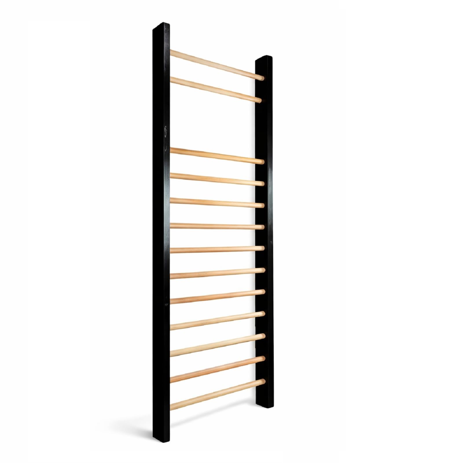 QLS Escalera de gimnasia de madera, 195 x 80 cm, de madera de haya y pino, soporta hasta 200 kg, para fitness y rehabilitación, montaje en pared