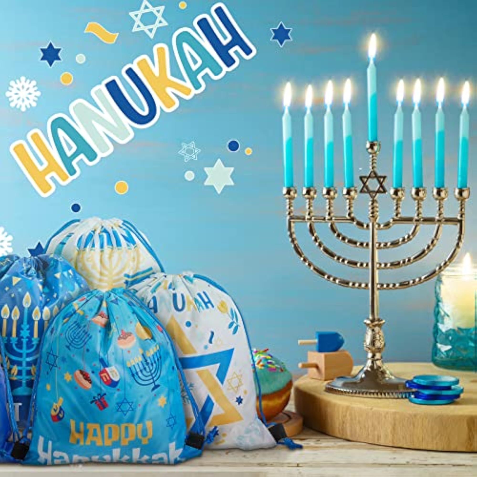 12 Pieces Hanukkah Drawstring Gift Bags for Kids