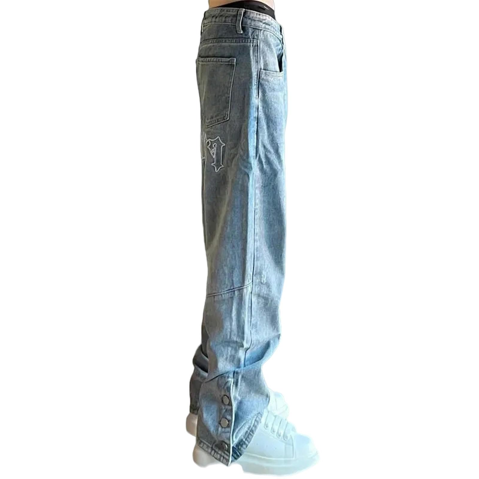 Jeans Uomo Larghi High Street Jeans per Gli Uomini Vintage Forked Denim Pantaloni Primavera Autunno Loose Wide Leg Pants