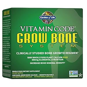 Garden of Life Calcium Supplement – Vitamin Code Grow Bone Made with Whole Foods, Strontium, Magnesium, K2 MK7, Vitamin D3 & C Plus Probiotics for Gut Health, 30 Day Supply